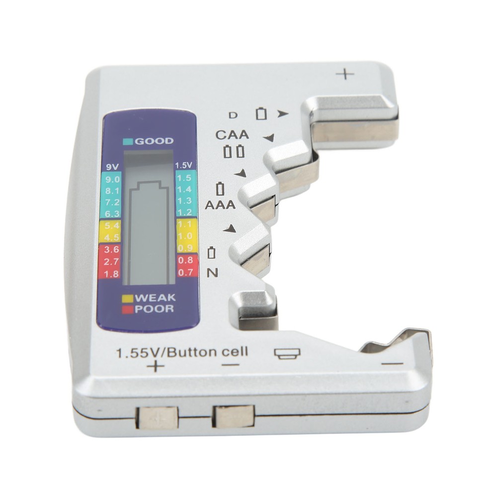 Battery Capacity Gauge Tester D C N AAA AA 9V 1.5V Button Cell Analyzer(Silver )