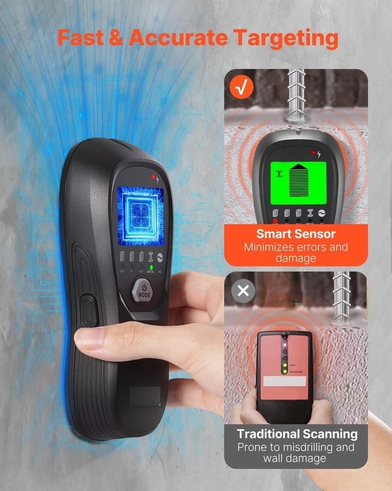 Stud Finder Wall Scanner 5 in 1 Electronic Wall Stud Detector LCD Black