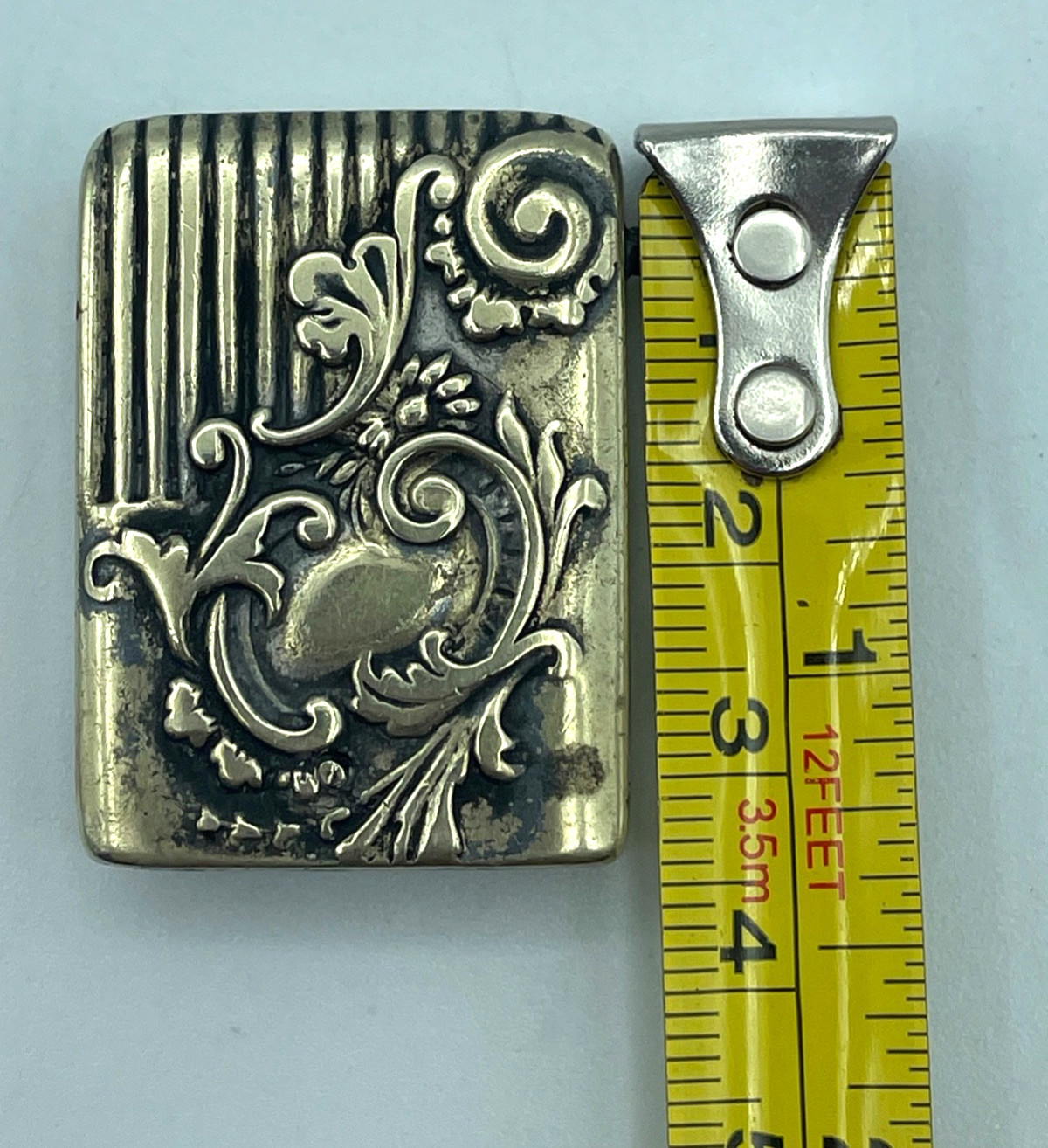 Antique Small Match Safe Vesta case silver plate Victorian ornate flip-open box