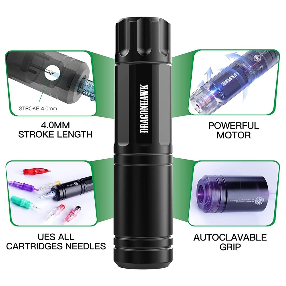Dragonhawk Tattoo Kit Wireless Beginner Gun Machine Atom M1-Wireless