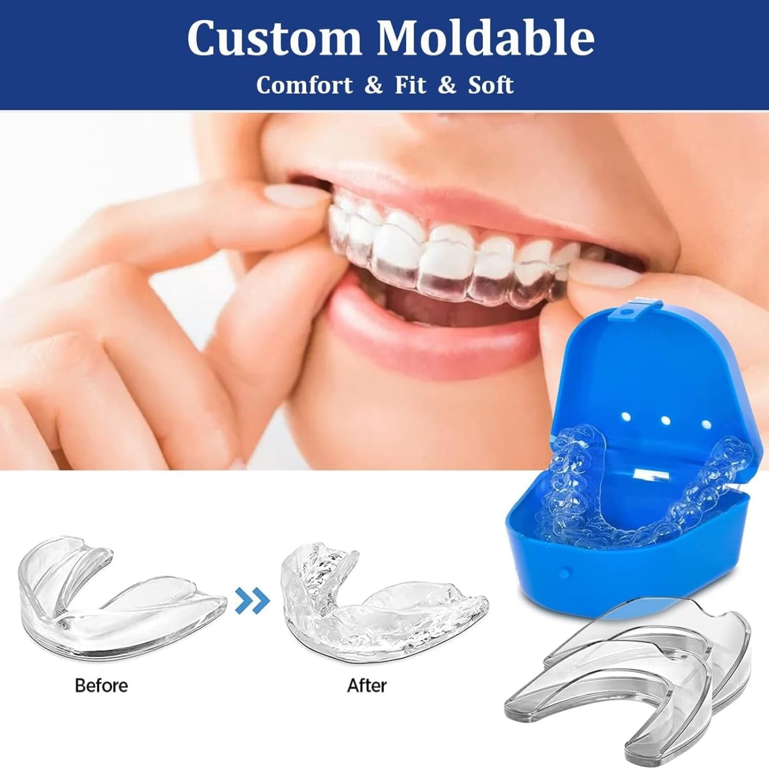 Mouth Guard 2 Sizes, Pack of 4 for Teeth Grinding at Night Clenching Moldable