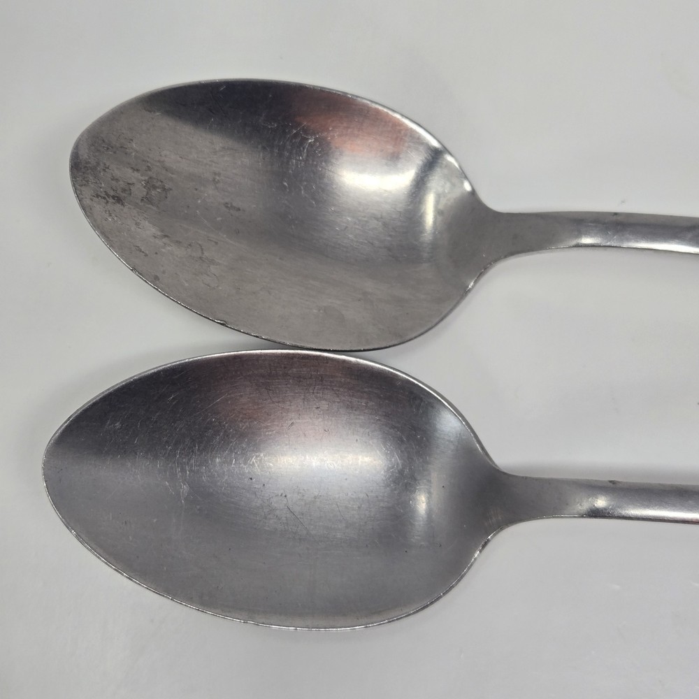 (2) Vintage WW2 Mess Hall Spoon Stainless USA-MD Military Modernaire 8 1/4 In