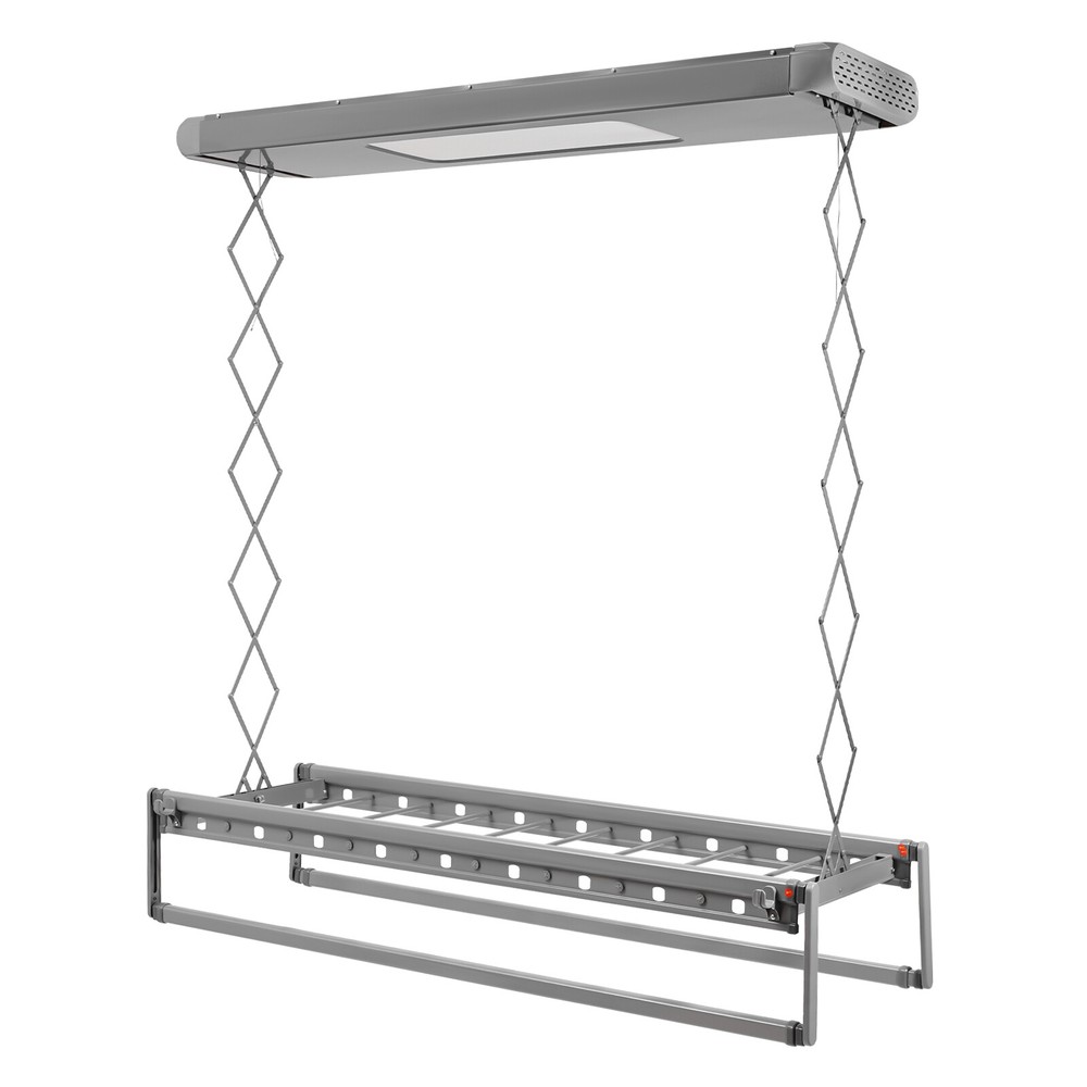 8 Rods Ceiling-mounted Clothesline Resealable Vertical Drying Rack w/Led Light