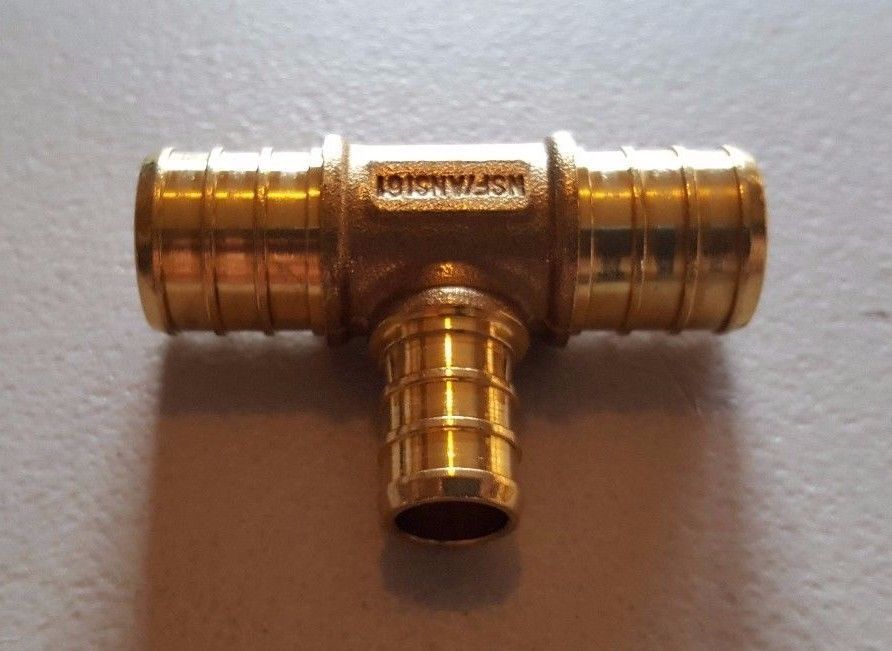 10 PIECES 3/4" X 3/4" X 1/2" PEX TEE BRASS CRIMP FITTINGS ( LEAD FREE )
