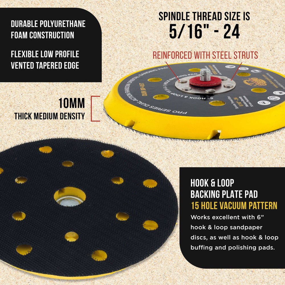 6" Hook & Loop DA Backing Plate Pad, 15 (8 + 6 + 1) Hole Pattern, Auto Sanding
