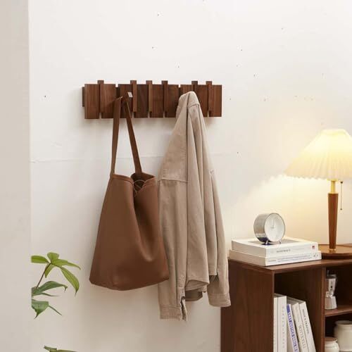 Wood Coat Rack Wall Mount, Coat Hooks Hanger Wall Mounted, Solid Walnut 8 Hooks