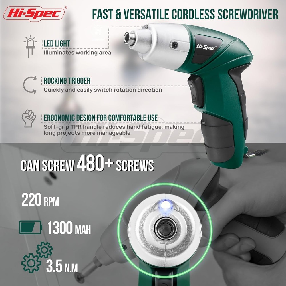 3.6V Cordless Electric Screwdriver Set with Interchangeable Bits, Green