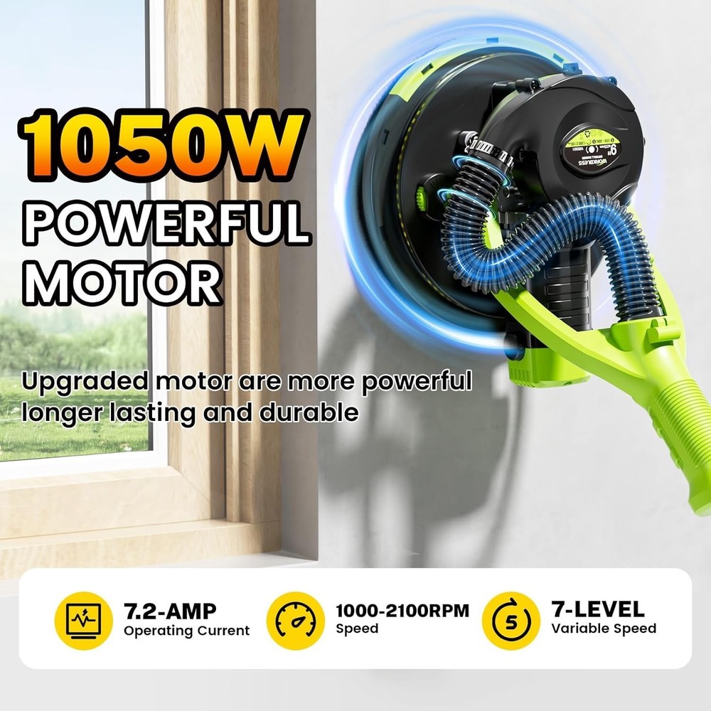 Drywall Sander, 1050W 7.2A Popcorn Ceiling Removal Tool, Automatic Drywall(Green