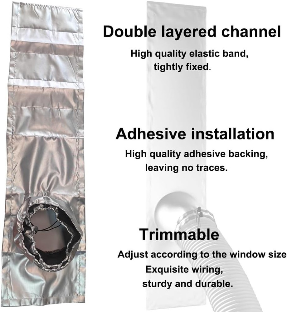 Portable ac Window Vent kit Titanium Silver Black 100 Light Block Universal