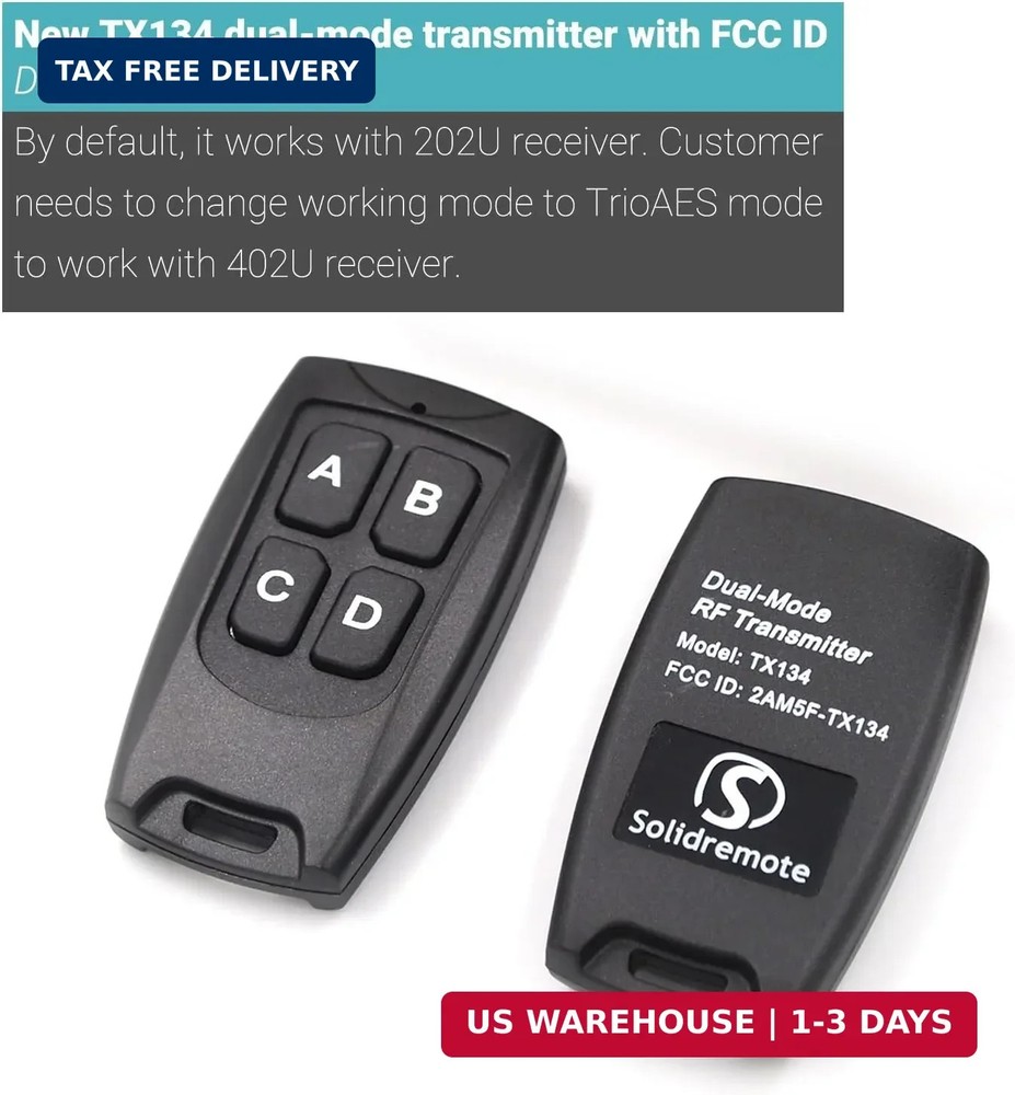Secure Rolling Code Remotes, 2 Pack, Compatible with KIT-1 & KIT-2 (TX-134)