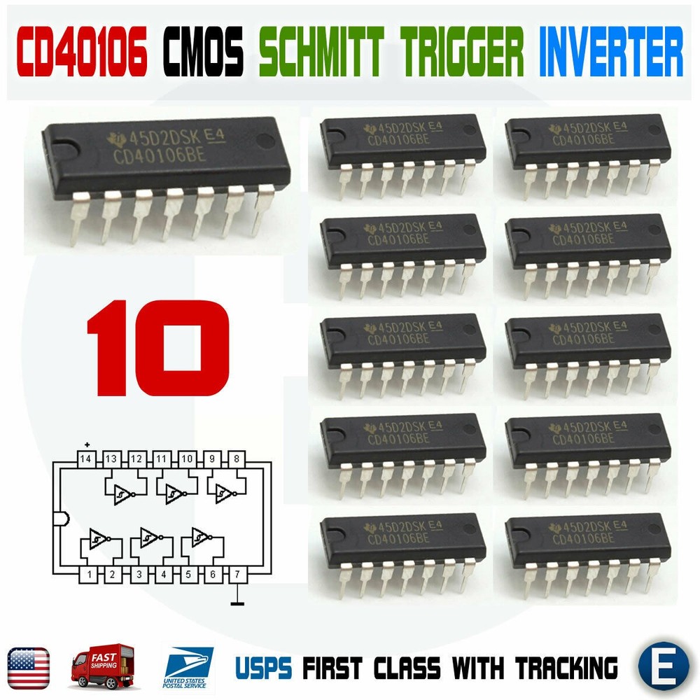 10PCS CD40106BE CD40106 DIP-14 40106 HEX Six Schmitt Trigger Inputs CMOS