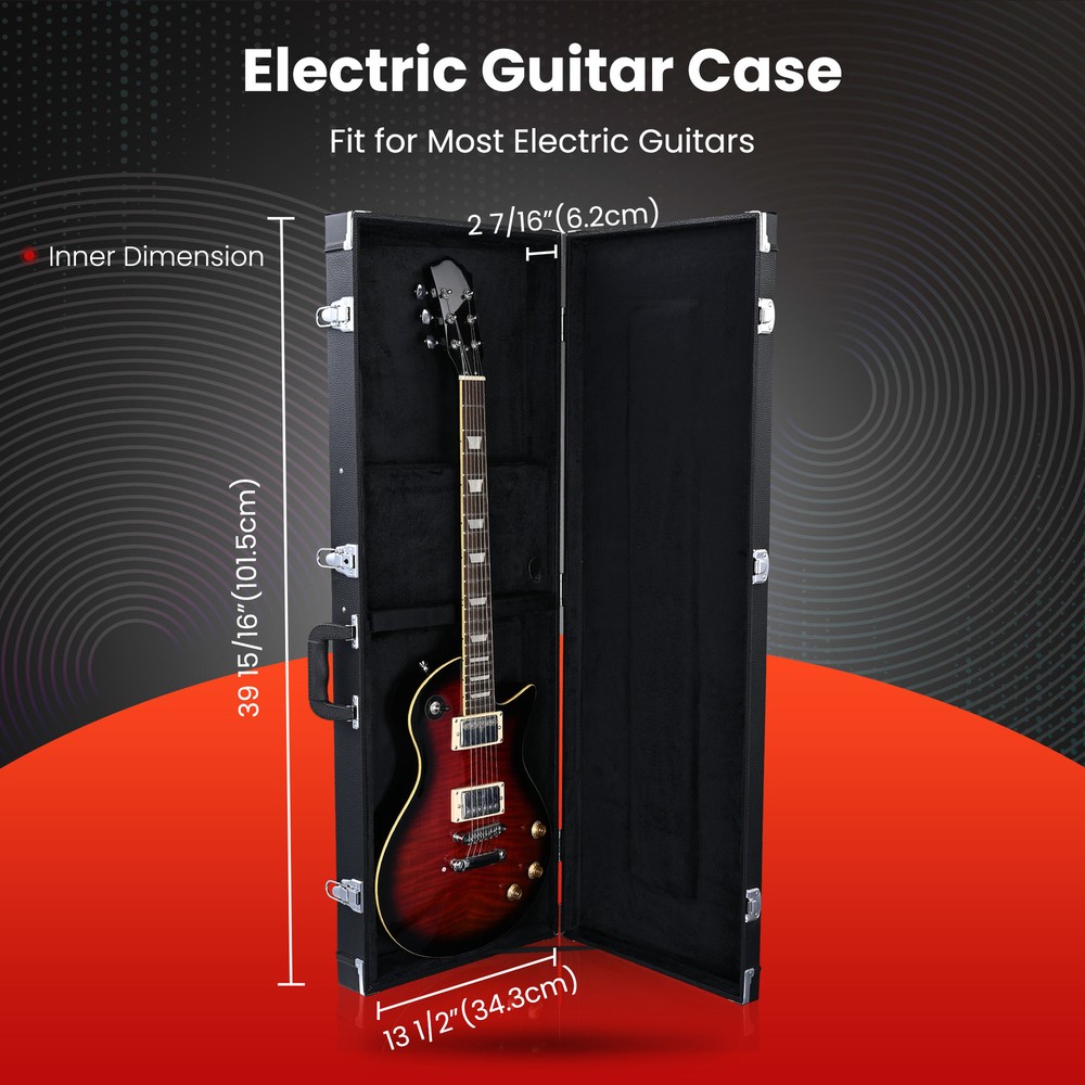 Universal Square Electric Guitar Hard Case Wooden Shell Lockable Carrying Case