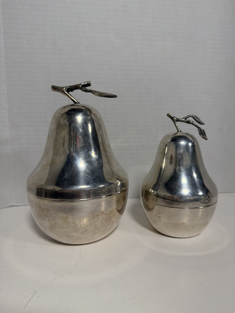 Vintage Apple Pear Fruit Trinket Nesting Box Containers Silver plated MCM Decor