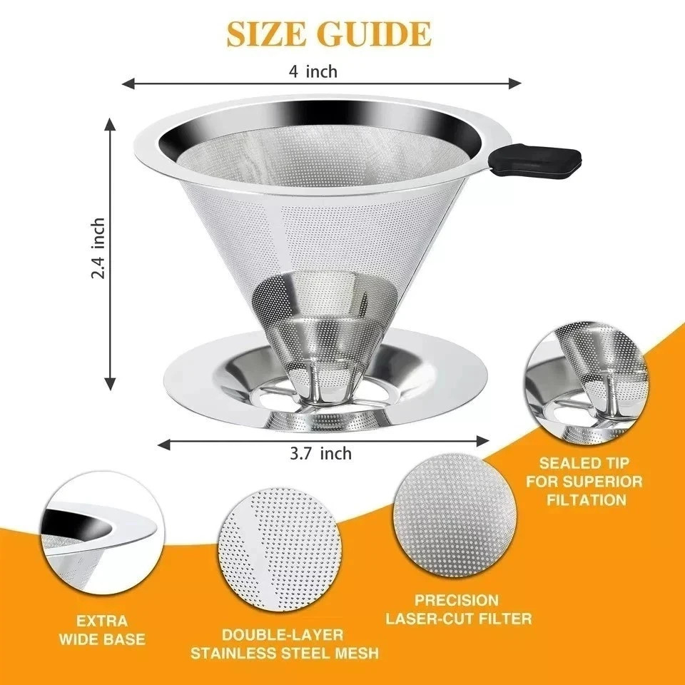 Pour Over Coffee Dripper Slow Drip Paperless Coffee Filter Double Mesh Stainless
