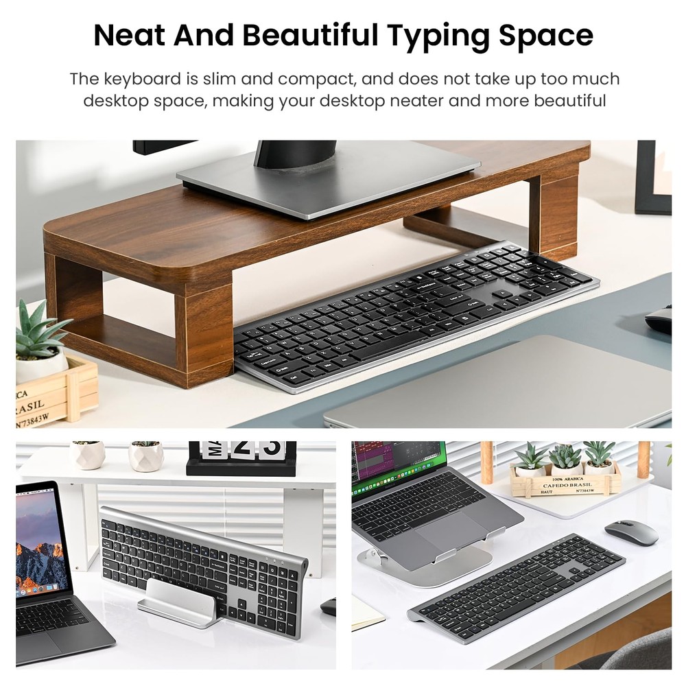 Rechargeable Wireless Keyboard and Mouse Combo, Full Size Silent Ergonomic Sc...