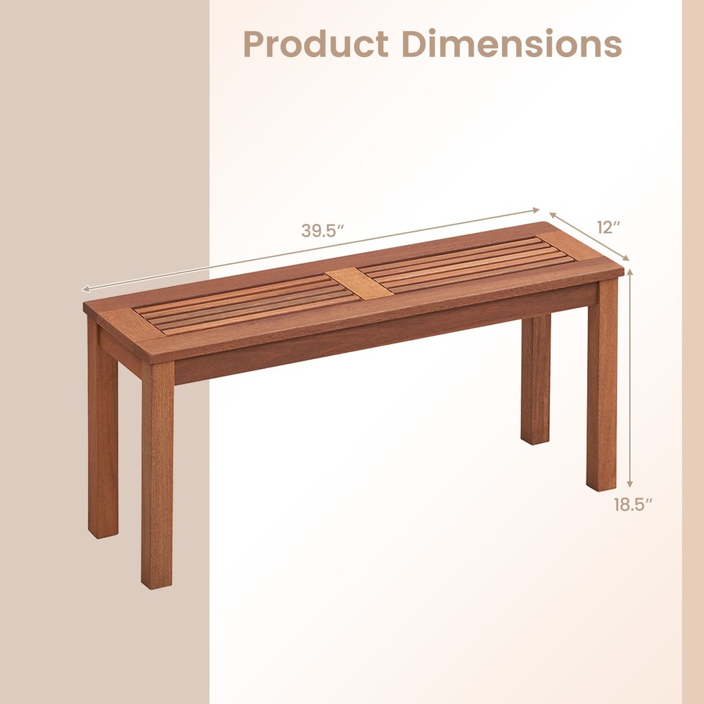 Patio 2 PCS Backless Bench 2-Seater Outdoor Dining Bench Solid Wood Backyard