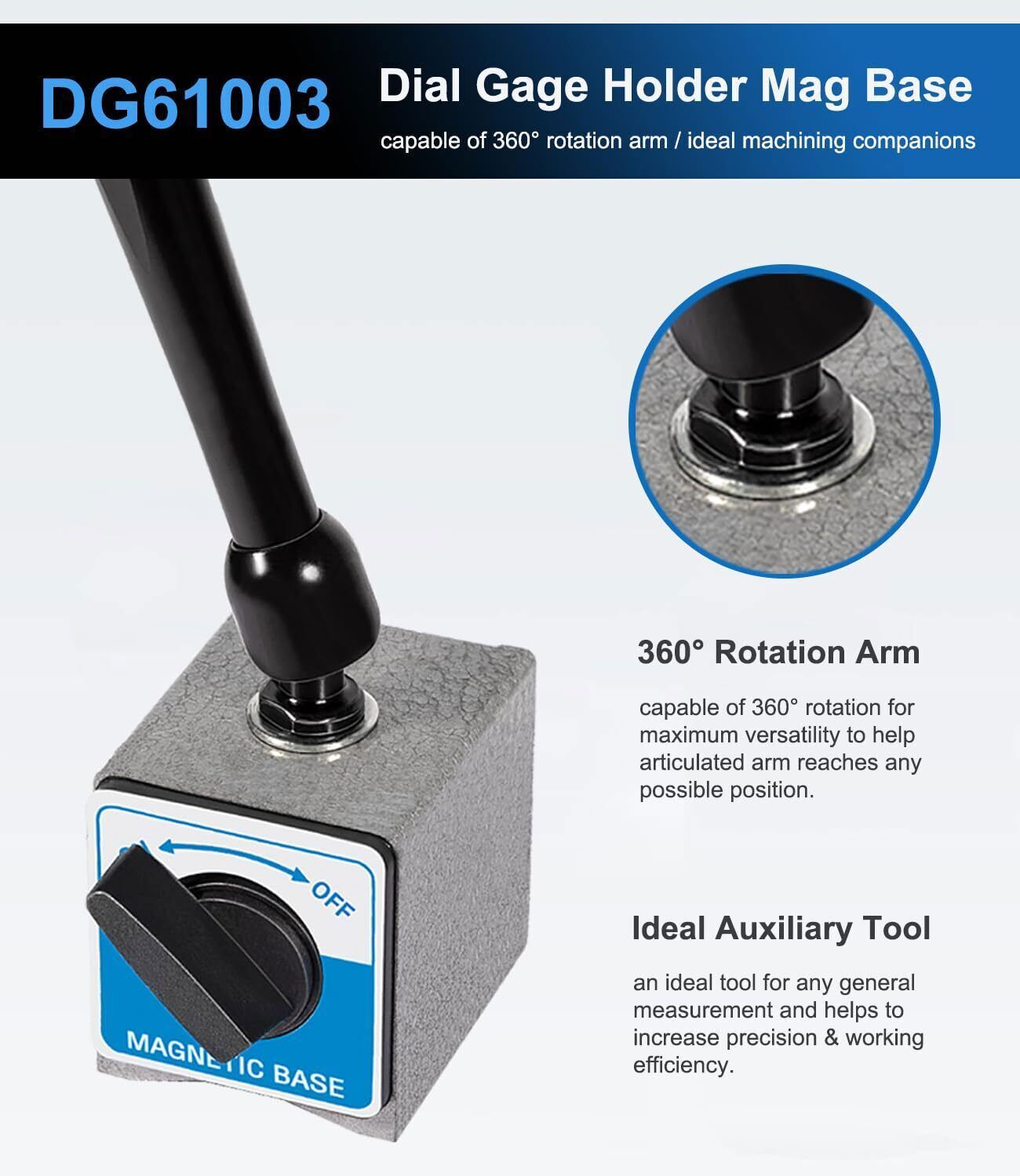 For Noga DG61003 Dial Gage Test Indicator Holder Magnetic Base 176lb Fine Adjust