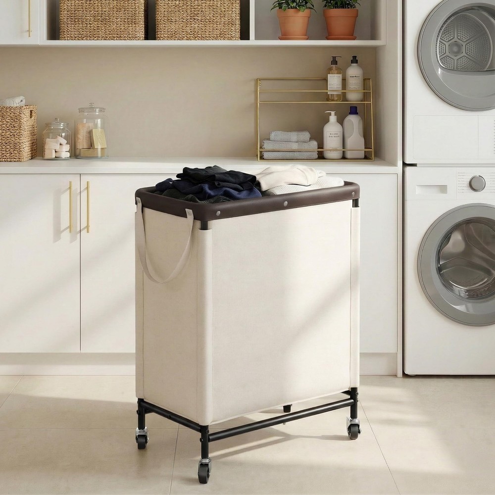 StorageWorks 2 Section Laundry Hamper, Rolling Laundry Cart with Wheels and H...