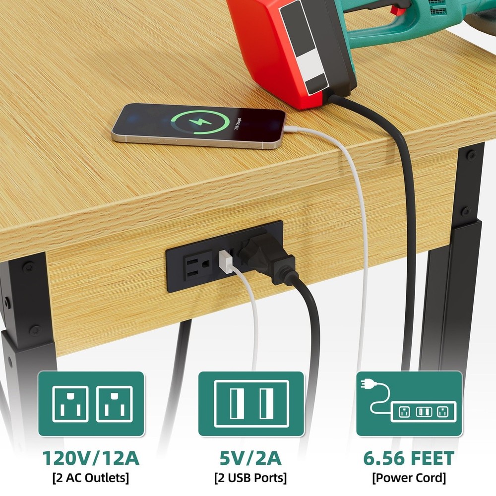 Rolling Workbench Adjustable Garage Table with Pegboard