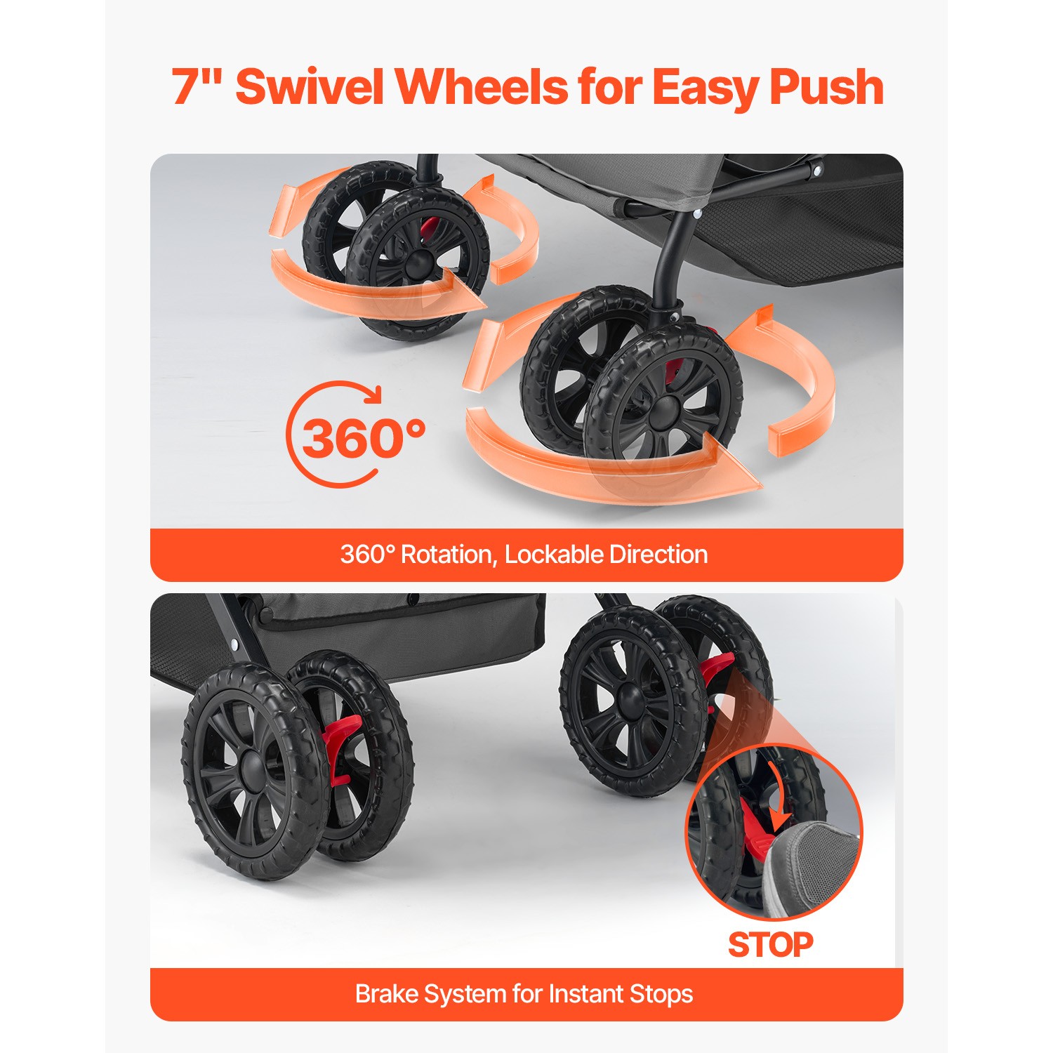 Pet Stroller Foldable 4 Wheels Travel Dog Stroller Reversible Handle up to 44lbs