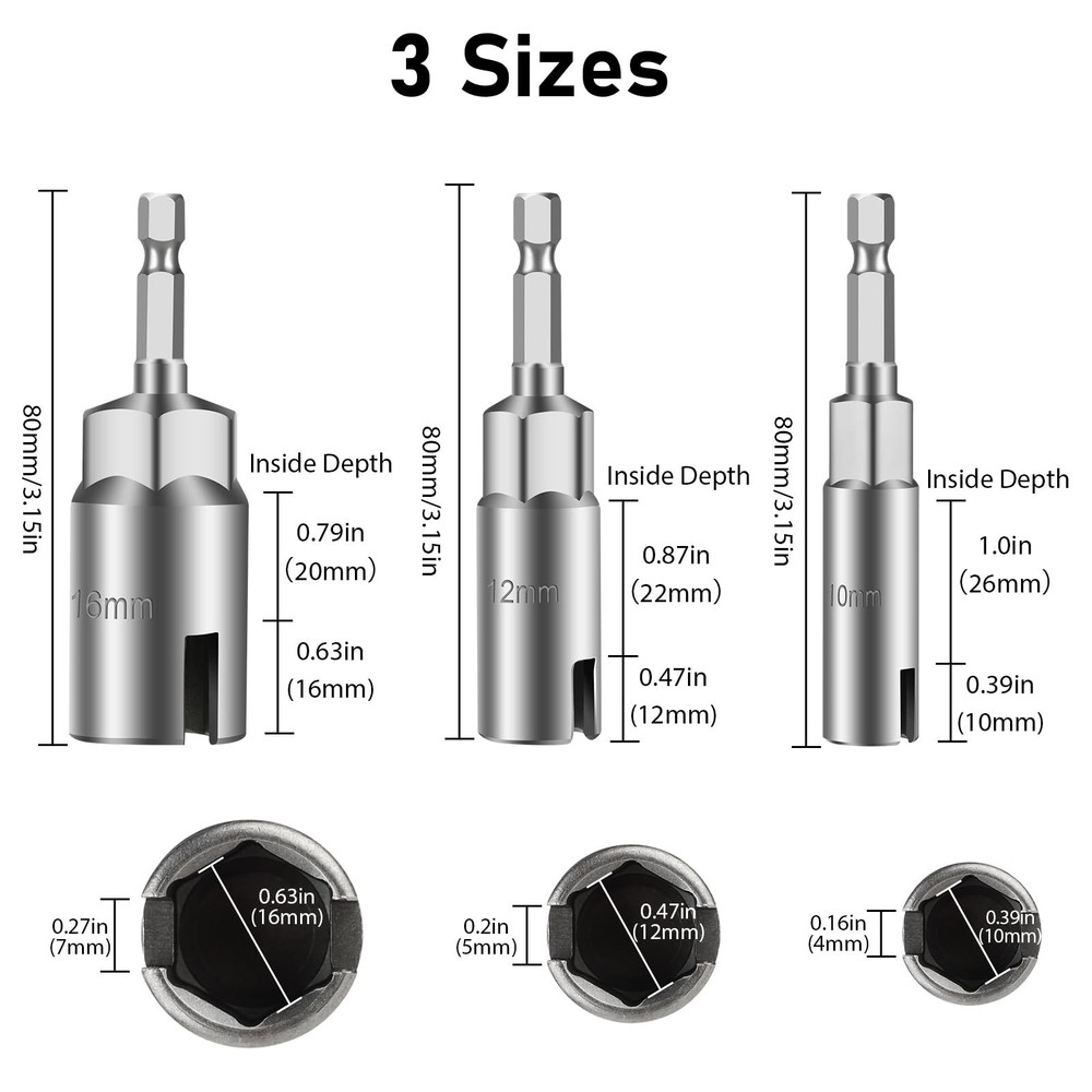 SUNJOYCO 3 PCS Power Wing Nut Driver Bit Set, CR-V Steel Wingnut Socket Bits,...