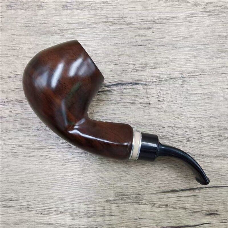 1 PCS Handcrafted Ebony Bent Pipe – Ring Hammered, 9mm Smooth Filter Flue