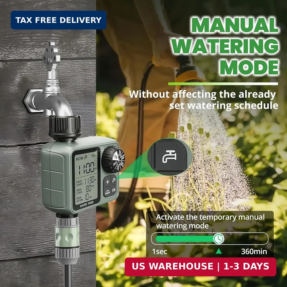 Water Timer for Garden Hose Sprinkler Timer with Rain Delay/Manual/Automatic Mod