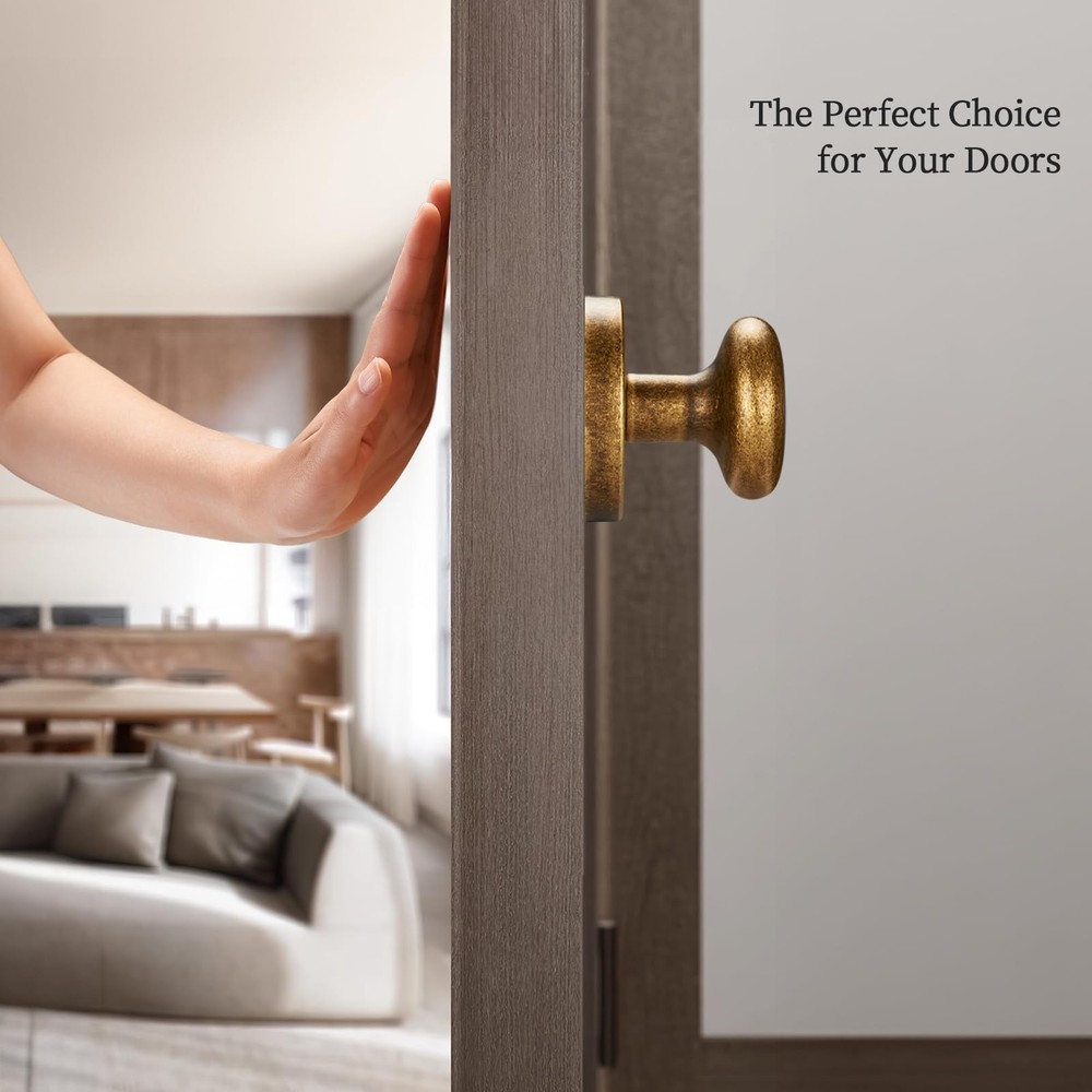 Rotating Dummy Door Knob Set – 2 Pack Antique Brass Round Decorative Knobs