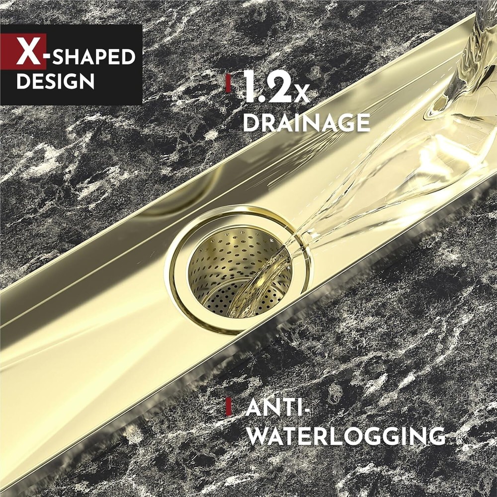 24 inch Linear Shower Drain, Gold Rectangular Floor Drain, NEW