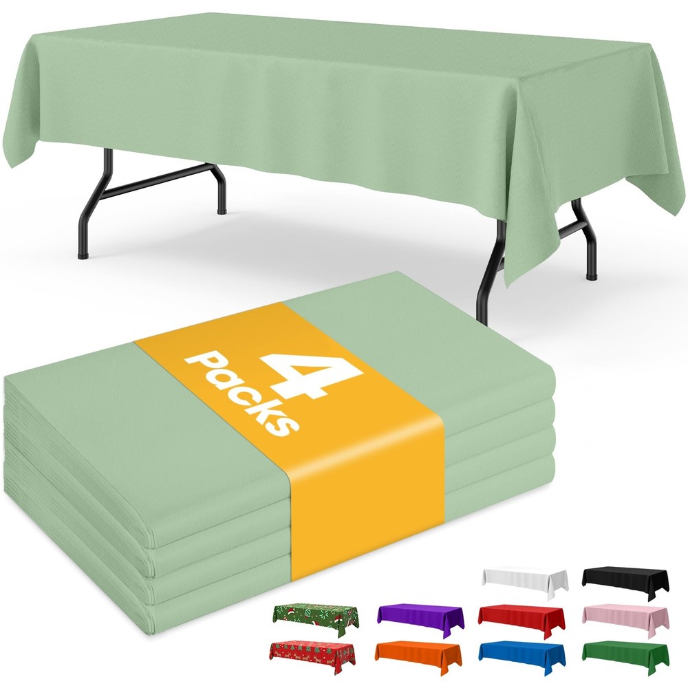 Sage Green Plastic Table Cloth - 4 Pack 54" × 108" Rectangle Disposable Tableclo