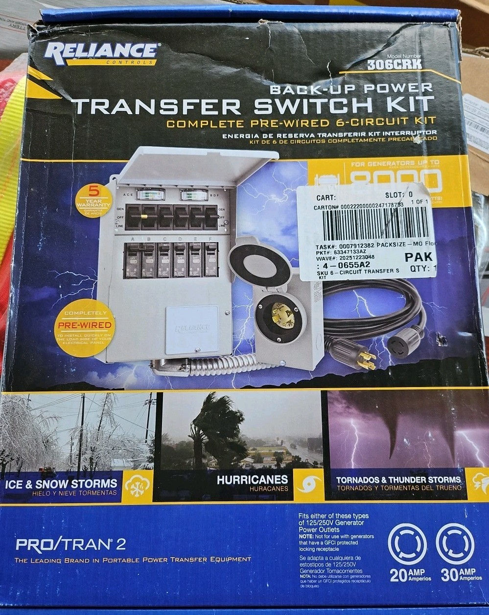 Reliance 306CRK Pro/Tran-2 Indoor 6 Circuit Transfer Switch Kit W/ Meters