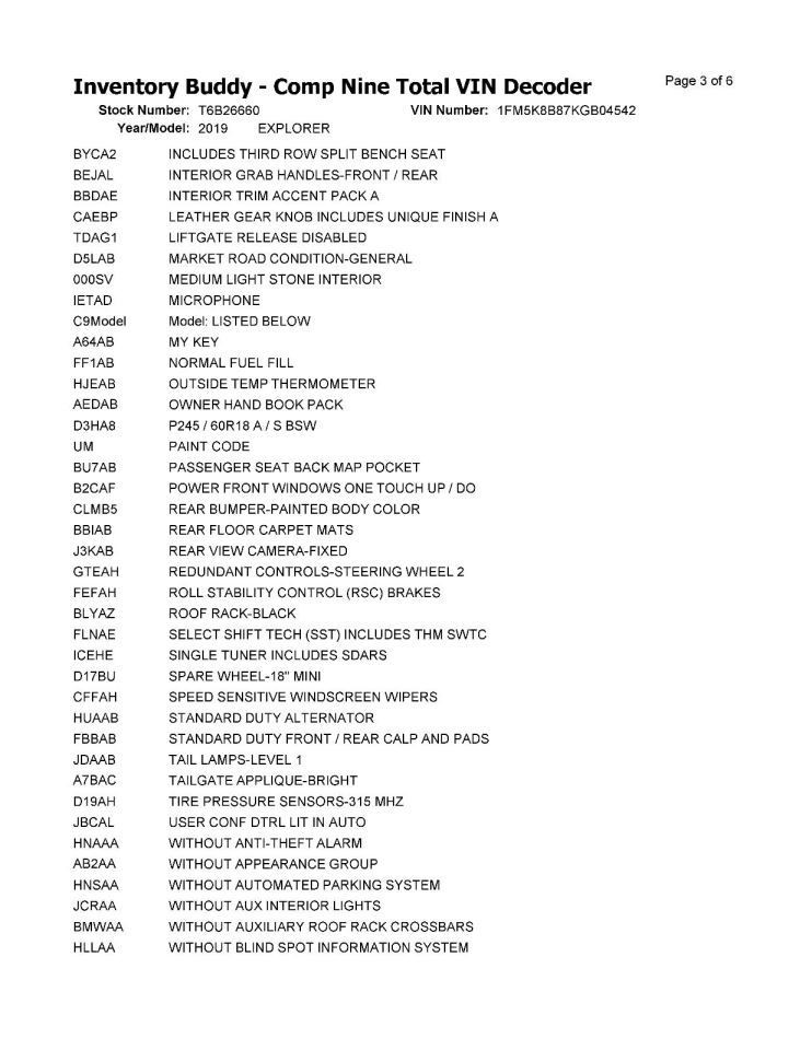 EXPLORER 2019 Transmission Shift 1013547