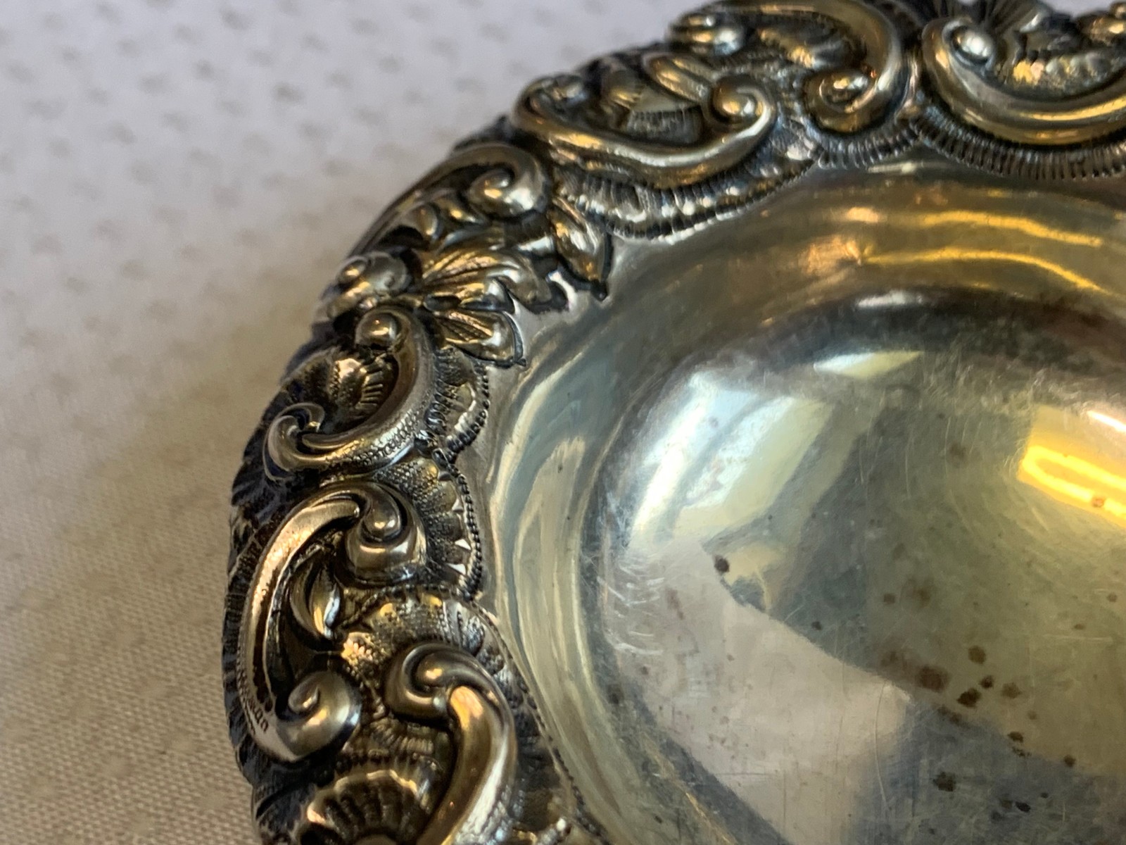 Antique Sterling Silver Condiment Dish Master Salt Cellar 36.66g Floral Repousse