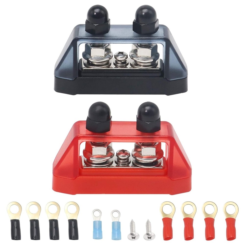 Compact Dual Stud Screw Terminal Block - Red & Black Power Distribution Solution