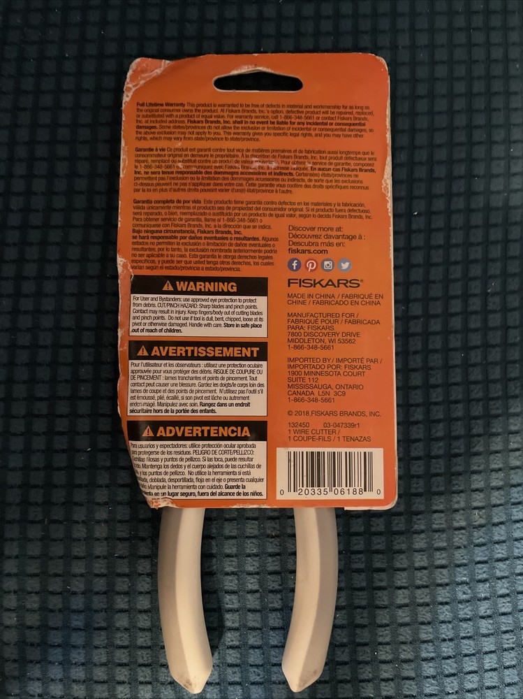 Fiskars Spring Action Softgrip 6" Wire Cutter Grey White