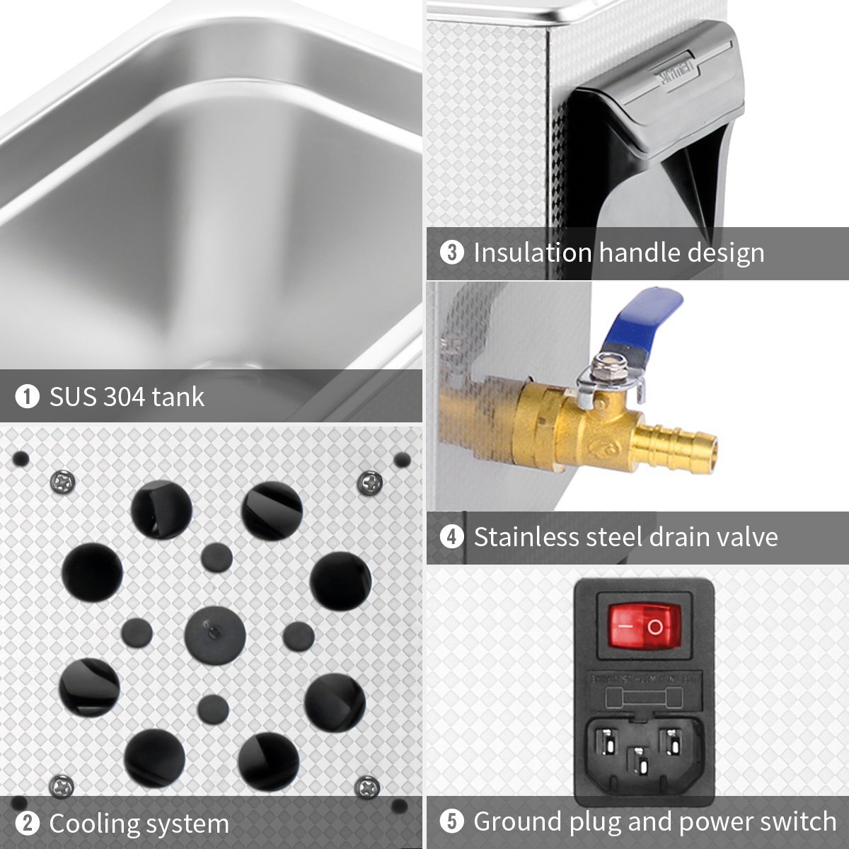 Digital 6.5L Ultrasonic Cleaner Stainless Steel Ultra Sonic Bath Heater Timer US