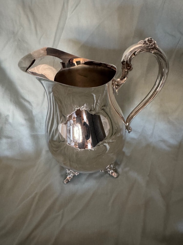 Silver-Plated Footed Beverage Pitcher With Ice Lip 8.5"