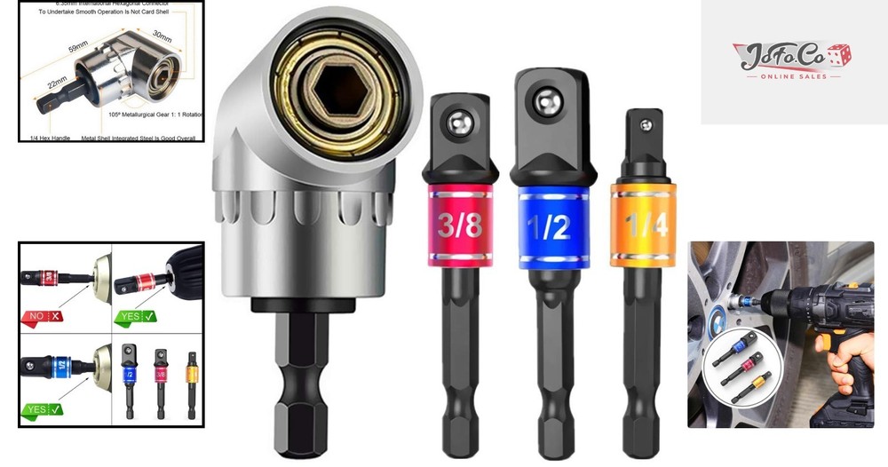 High-Strength Stainless Steel Socket Adapter Set with 105° Angle Extension