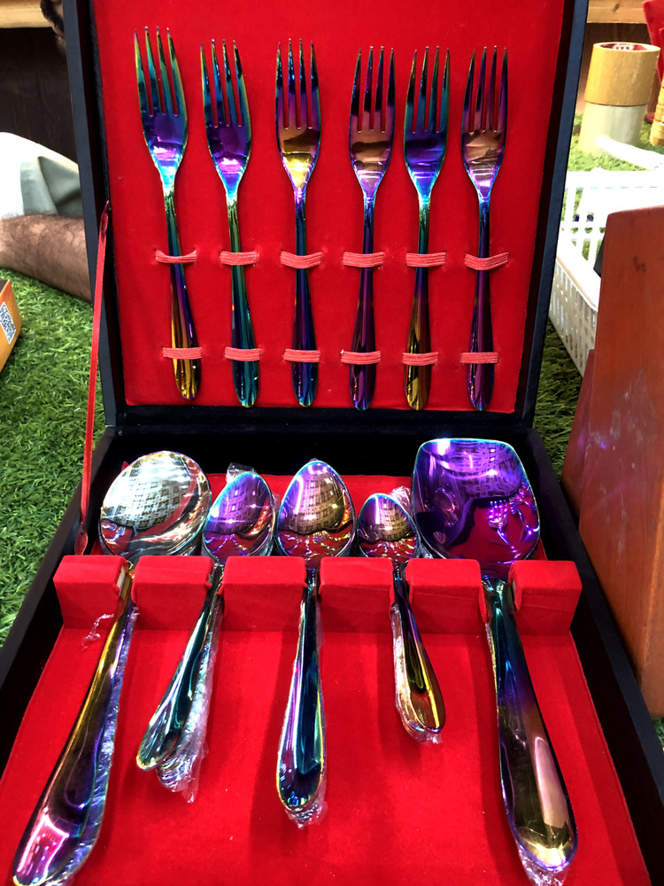 Rainbow Shade handmade kitchen/Dinning spoons Stainless steel chef set with box