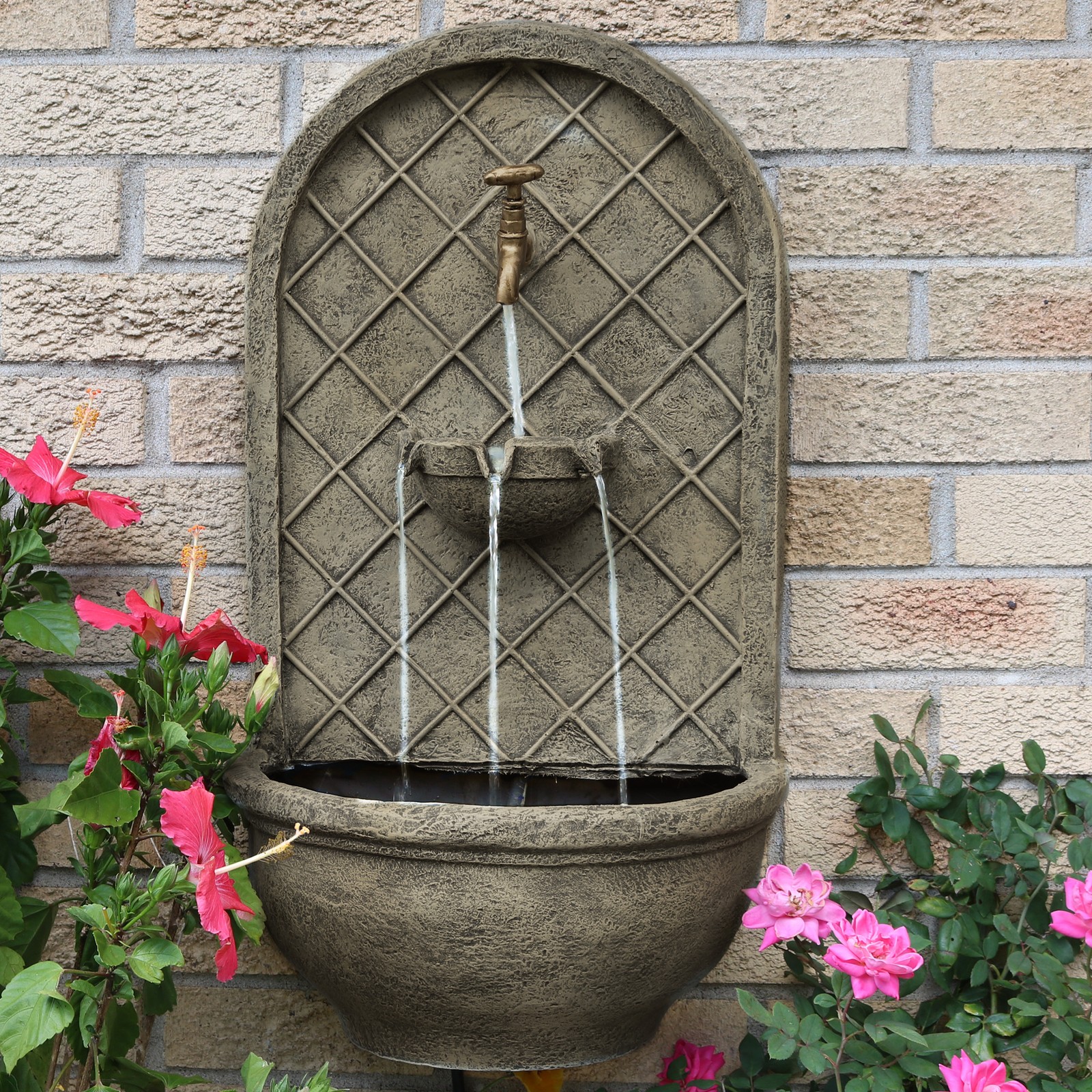 Messina Polystone Outdoor Wall Fountain - French Limestone by Sunnydaze