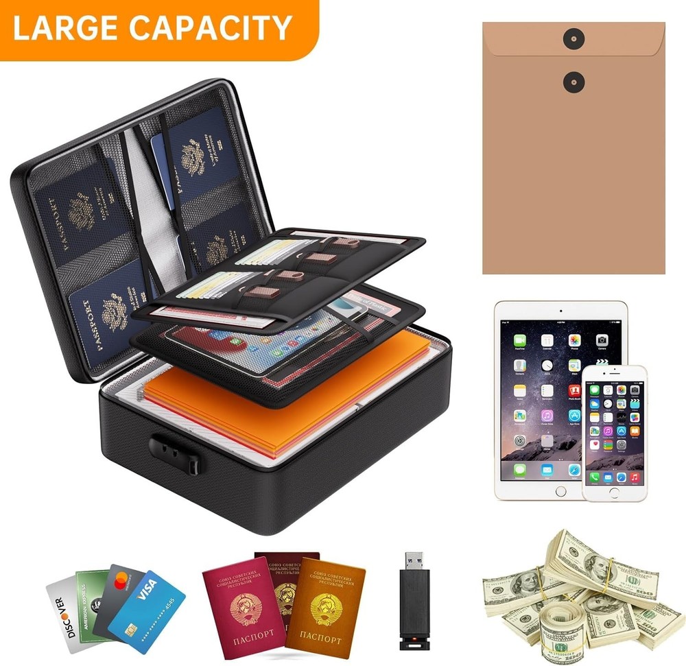 Upgraded Fireproof File Organizer, Lockable Bag