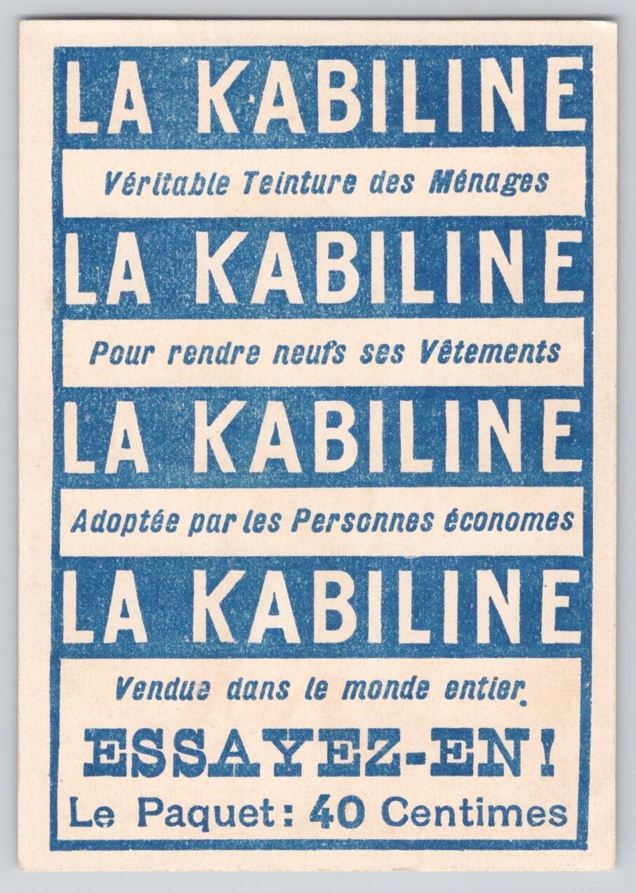 FRENCH Victorian Trade Card La Kabiline Boy Uses Walking Stick Carries Sack