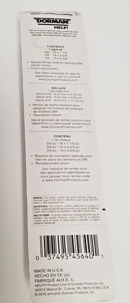 STARTER BOLT ASSORMENT 45640
