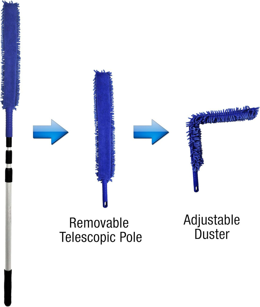 Handheld Reusable Microfiber Flex Duster with Adjustable Telescopic Reach Pole –