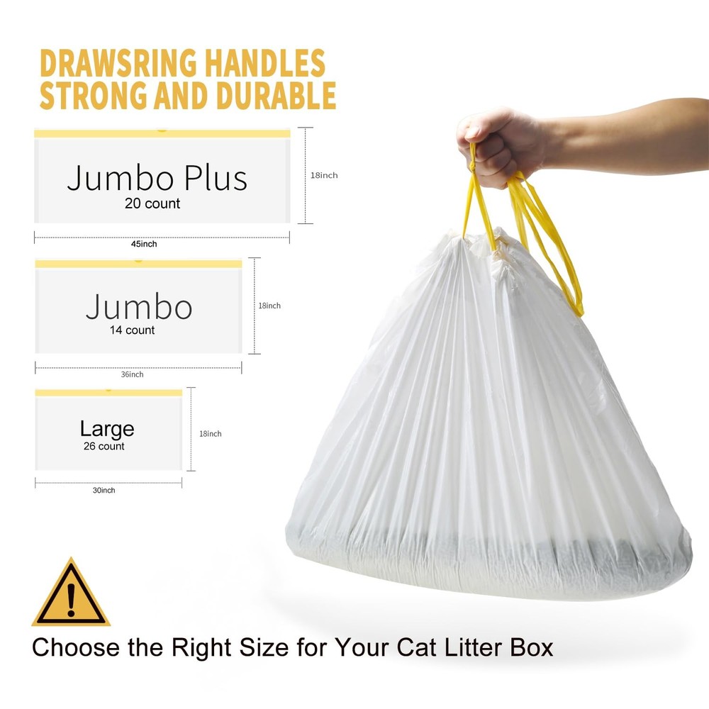 Cat Litter Box Liners, 14 Count Jumbo Extra Durable Large Drawstring Kitty Li...