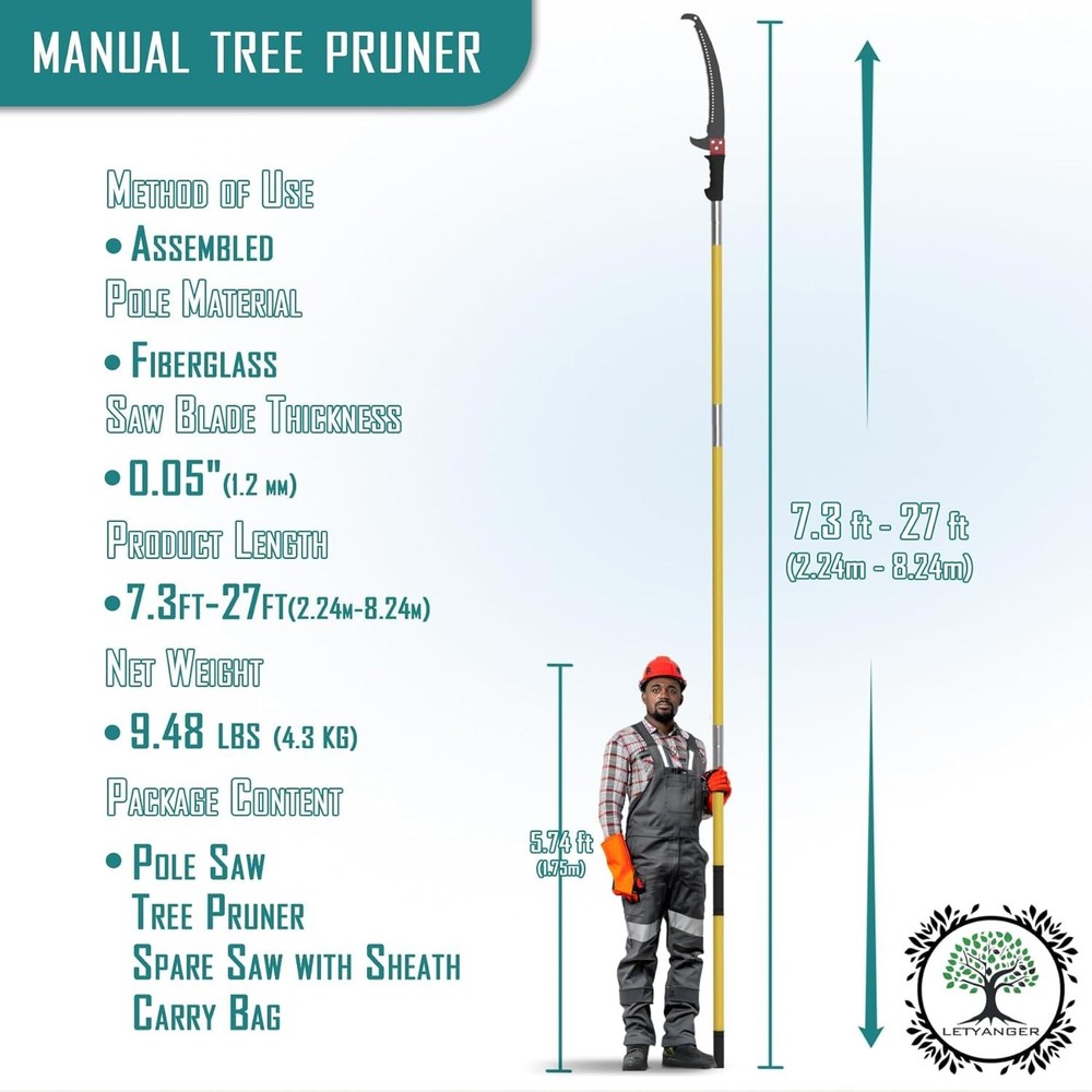 Pole Saws for Tree Trimming, 7.3-27 ft Extendable Tree Trimmers Long Handle