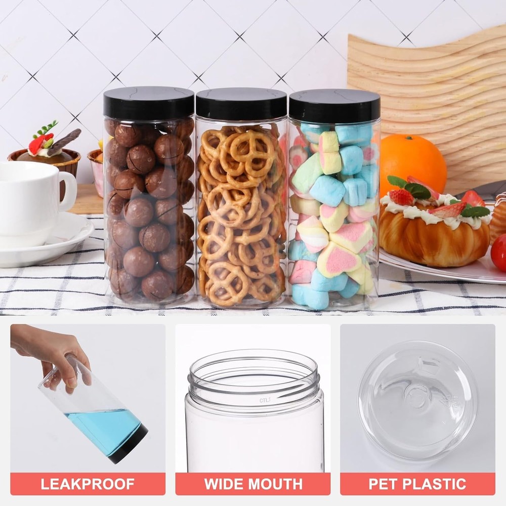Plastic Jars with Lids 16 oz 24Pack Empty Clear for Storage Round Leakproof