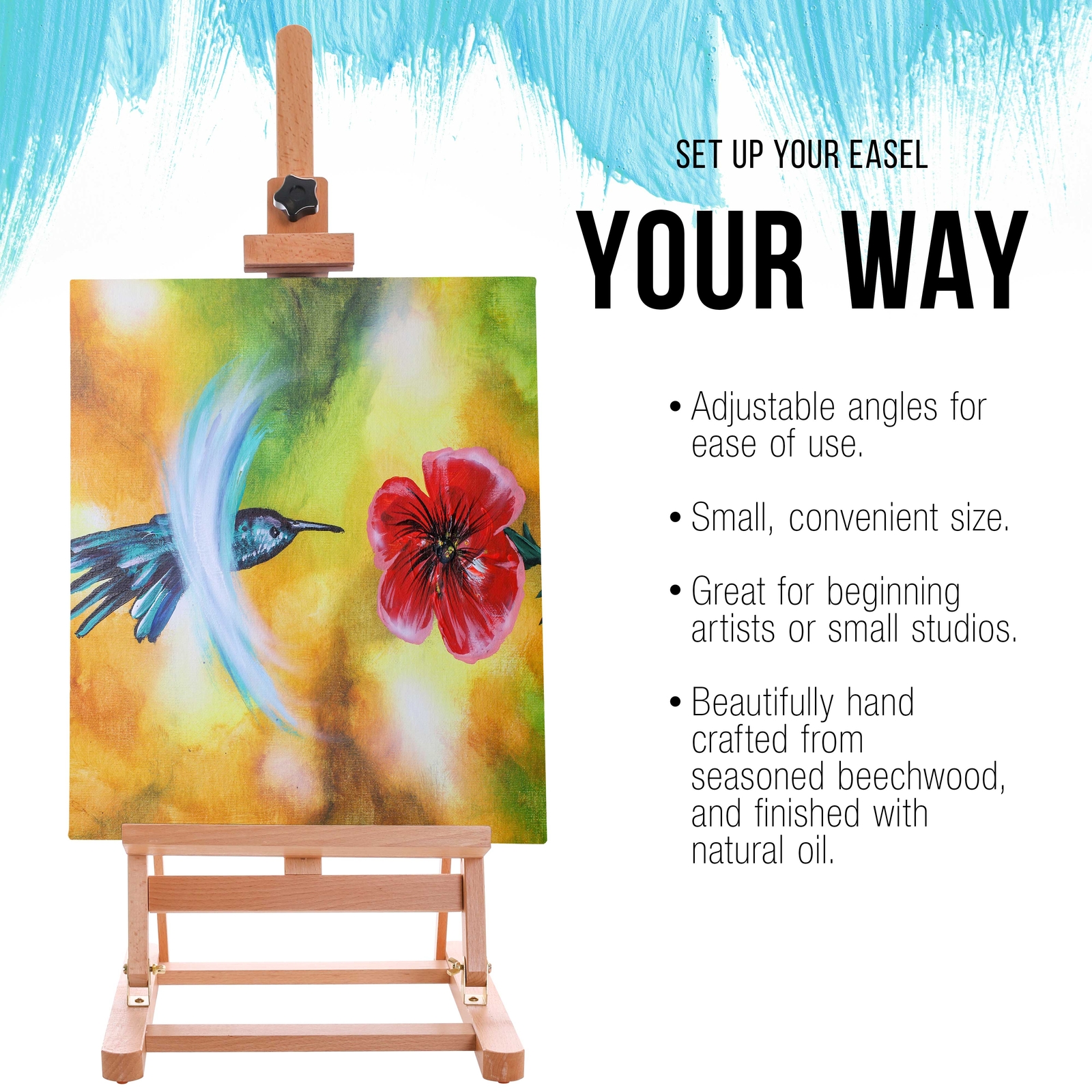 U.S. Art Supply Medium Tabletop Wooden H-Frame Studio Easel Adjustable Beechwood