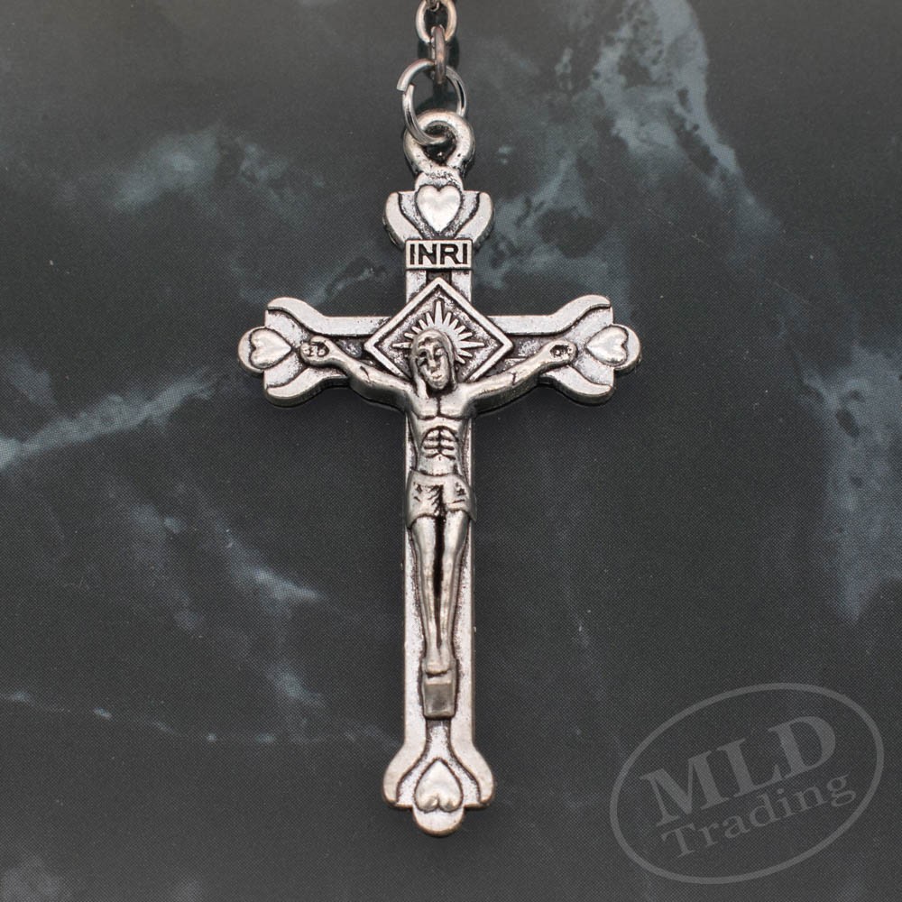 Pink Pearl Rosary Necklace – 32 Inch with Rose Beads Catholic Prayer Crucifix