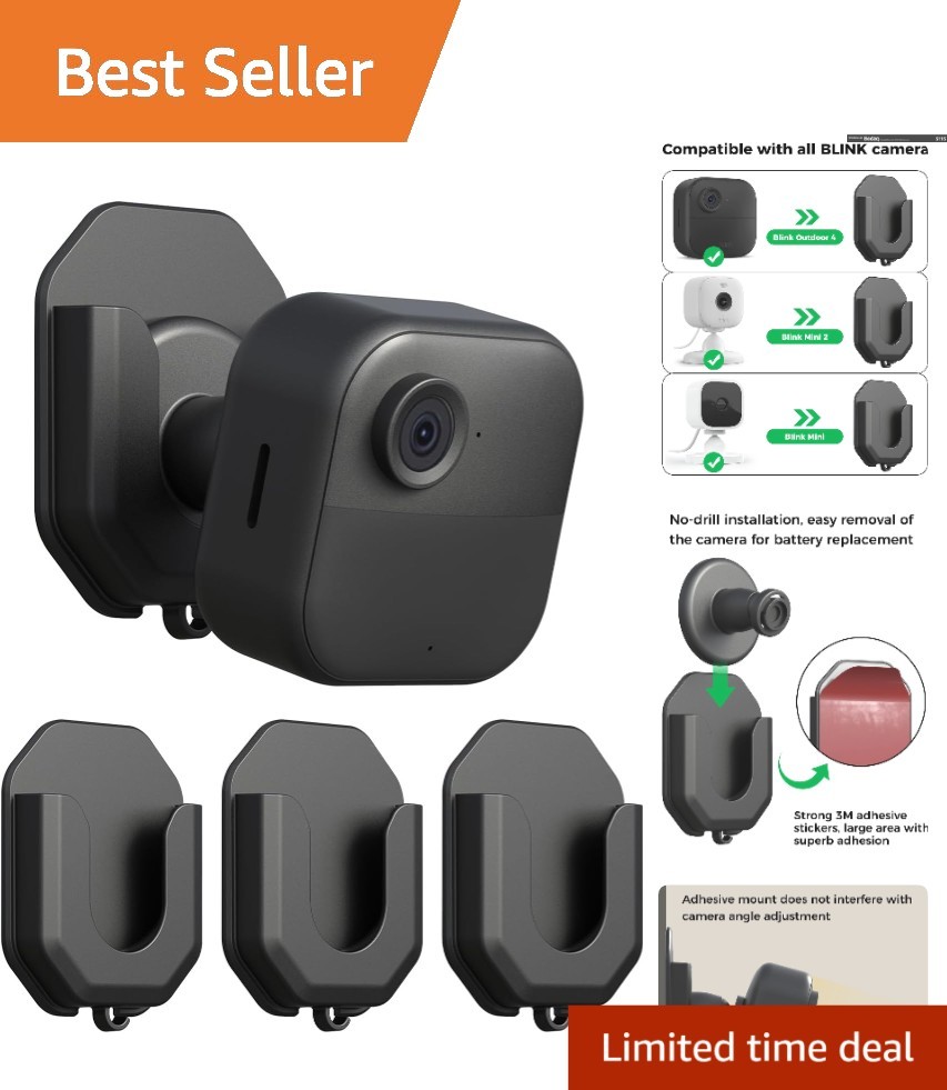 Black 3 Pack Blink Camera Mounts - Adhesive Brackets for Effortless Installation